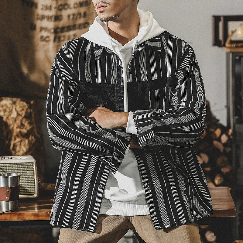 Heavy American Long Sleeve Color Matching Shirt Coat Tooling