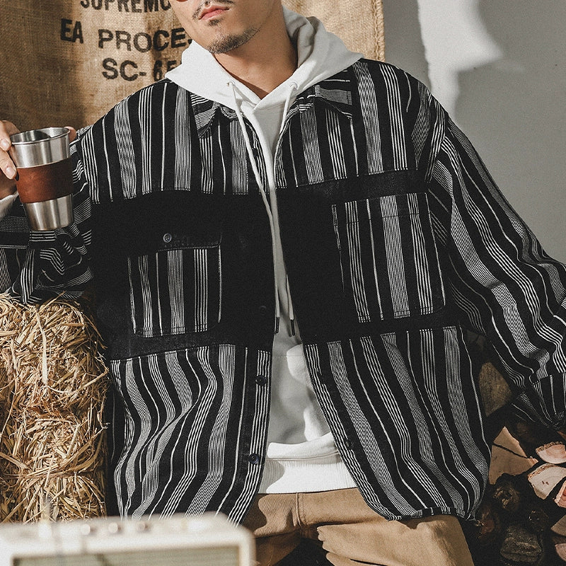 Heavy American Long Sleeve Color Matching Shirt Coat Tooling