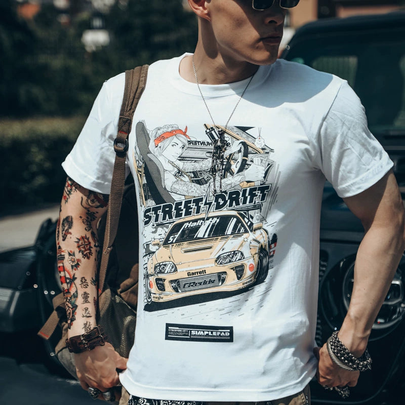 Patterned Clothing Short-Sleeved Retro Printed Hip-Hop Motorcycle