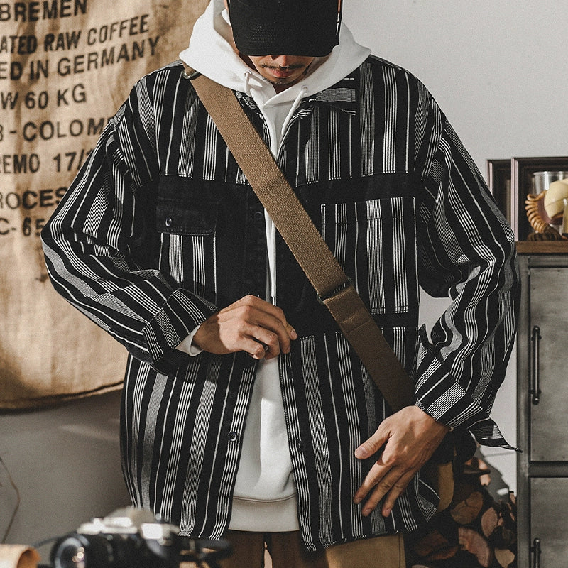 Heavy American Long Sleeve Color Matching Shirt Coat Tooling