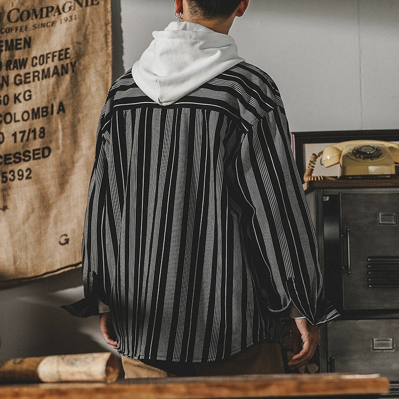 Heavy American Long Sleeve Color Matching Shirt Coat Tooling