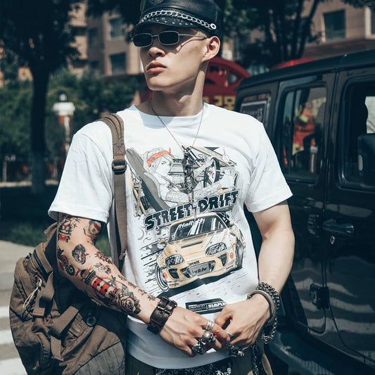 Patterned Clothing Short-Sleeved Retro Printed Hip-Hop Motorcycle